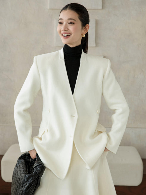 Wool V-Neck Jacket & Skirt Set